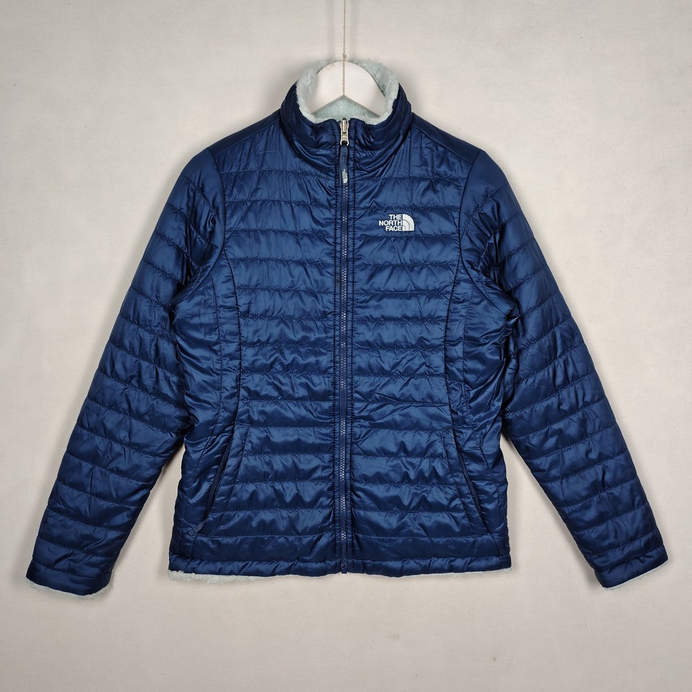 The North Face Girls XL 18 Mossbud Swirl Reversible Jacket Navy Blue Mint Fleece